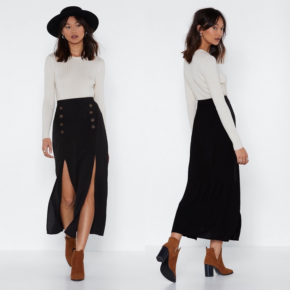 Nasty Gal Black Slit Midi Skirt Sz 8 NWT